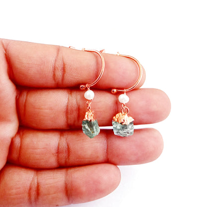 Aquamarine and Pearl Hoop Earrings Dainty 925 Sterling Silver March Birthstone Jewelry- Selling Per Pair