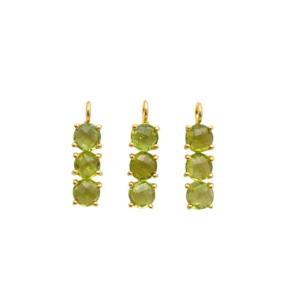 Handmade peridot gemstone necklace with three 6mm round stones