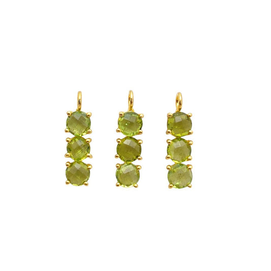 Handmade peridot gemstone necklace with three 6mm round stones