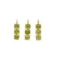Handmade Peridot Gemstone Necklace 6mm Round Triple Stone Pendant in Gold Plated Silver