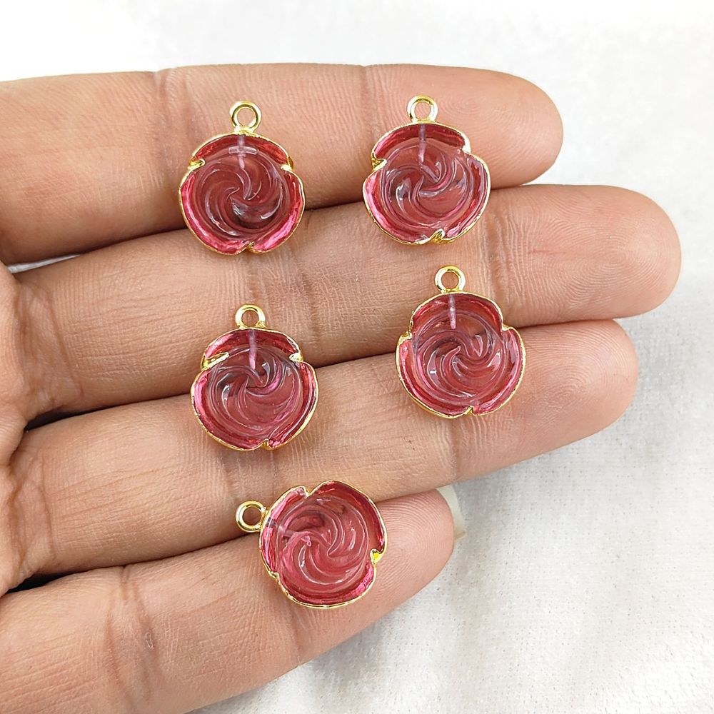 Gold-Plated Pink Tourmaline Necklace | Handmade Floral Gemstone Pendant