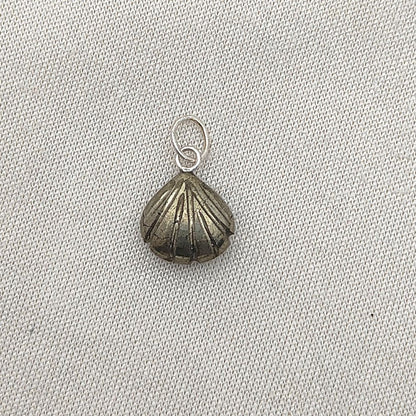 Handmade Pyrite Heart Pendant with Seashell Detail – Sterling Silver Plated