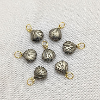 Handcrafted Pyrite Heart Pendant with Seashell Charm in Sterling Silver Plating