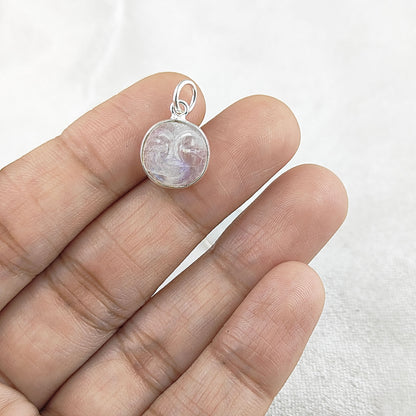 Handmade Rainbow Moonstone Moon Face Pendant Gold Plated 925 Sterling Silver Celestial Healing Crystal Necklaces – Selling Per Piece