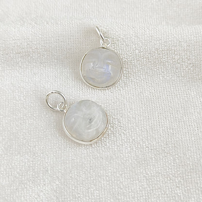 Handmade Rainbow Moonstone Moon Face Pendant Gold Plated 925 Sterling Silver Celestial Healing Crystal Necklaces – Selling Per Piece