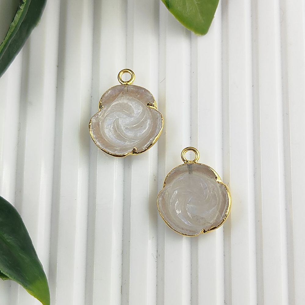 Handmade Multi-Gemstone Rose Carved Pendant Gold Plated Birthstone Minimalist Handmade Charm Jewelry for Women- Selling Per Piece