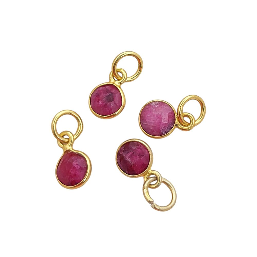 Handmade Ruby Pendant for Necklace 6mm Round Faceted July Birthstone Charm in Gold Vermeil & 925 Sterling Silver- Selling Per Piece