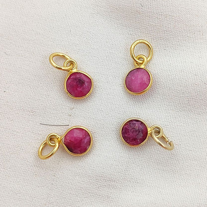 Handmade Ruby Pendant for Necklace 6mm Round Faceted July Birthstone Charm in Gold Vermeil & 925 Sterling Silver- Selling Per Piece
