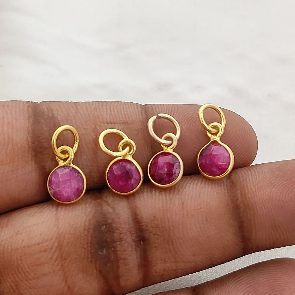 Handmade Ruby Pendant for Necklace 6mm Round Faceted July Birthstone Charm in Gold Vermeil & 925 Sterling Silver- Selling Per Piece