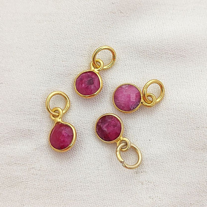 Handmade Ruby Pendant for Necklace 6mm Round Faceted July Birthstone Charm in Gold Vermeil & 925 Sterling Silver- Selling Per Piece