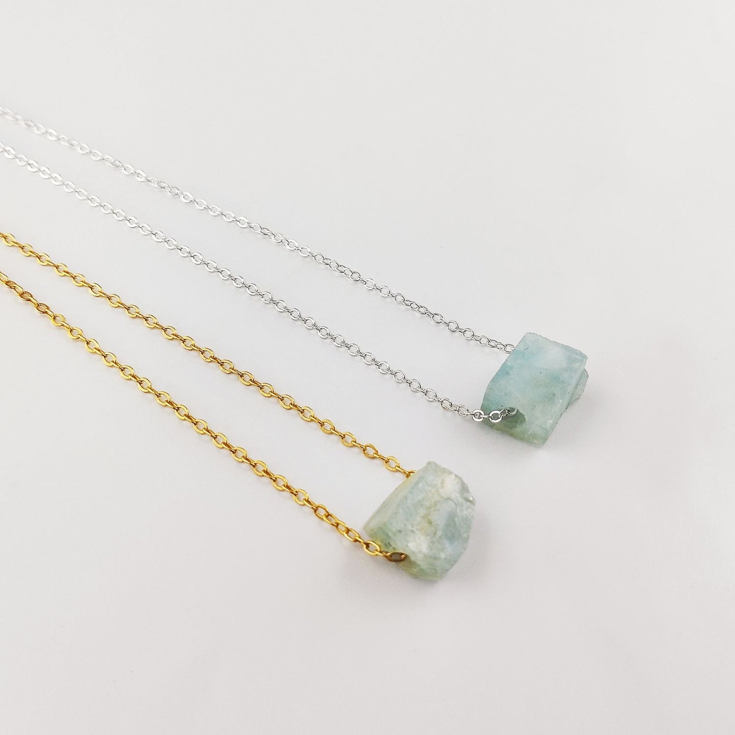 Aquamarine Crystal Necklace Raw Gemstone Jewelry with Silver Plated Chain