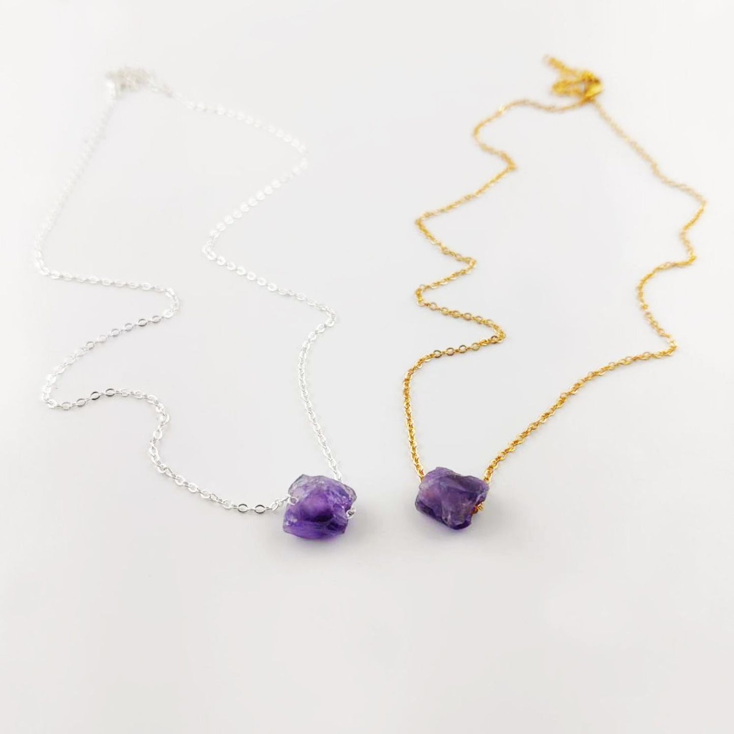 Natural Raw Amethyst Necklace with Silver Plated Adjustable Chain