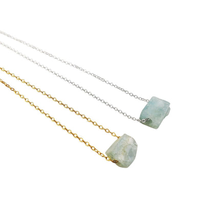 Aquamarine Crystal Necklace Raw Gemstone Jewelry with Silver Plated Chain