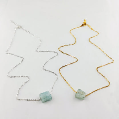 Aquamarine Crystal Necklace Raw Gemstone Jewelry with Silver Plated Chain
