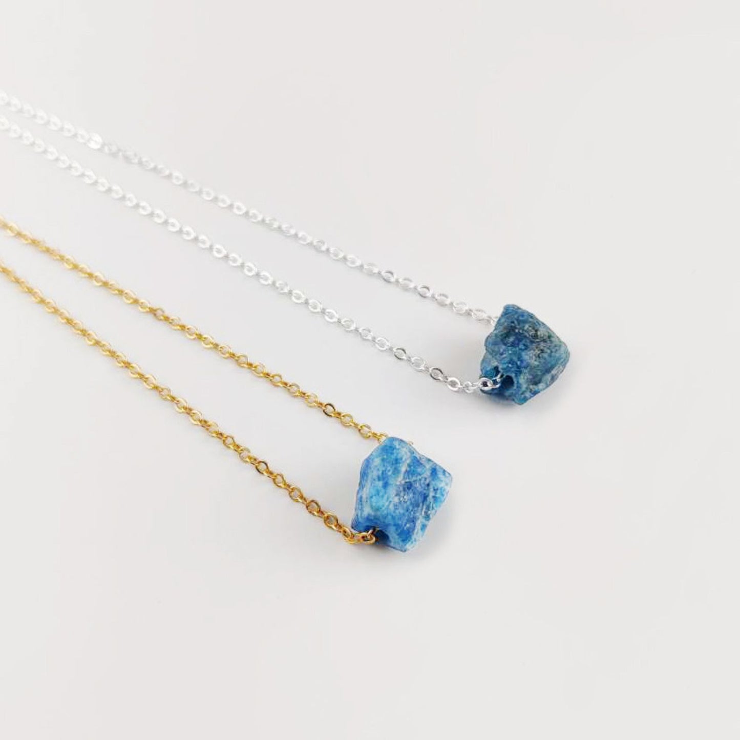 Handmade Apatite Necklace Raw Blue Crystal Pendant Silver Plated Boho Jewelry