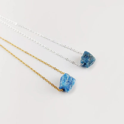 Handmade Apatite Necklace Raw Blue Crystal Pendant Silver Plated Boho Jewelry