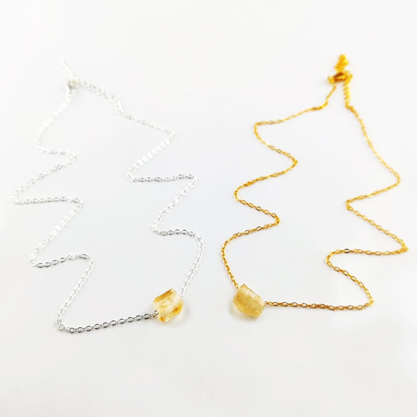 Citrine Crystal Necklace Yellow Stone Jewelry Silver Plated Adjustable Chain