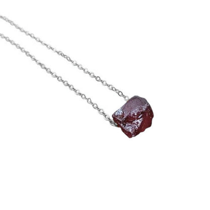 Raw garnet necklace with silver plated adjustable chain minimalist jewelry