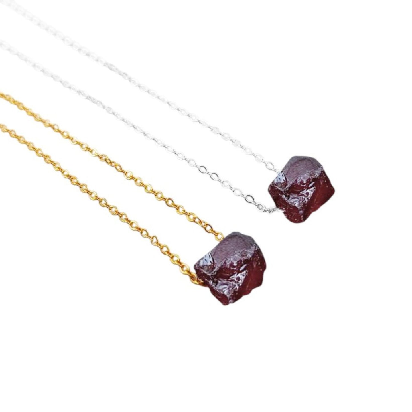 Raw Garnet Necklace Minimalist Jewelry Silver Plated Adjustable Chain Gift for Her