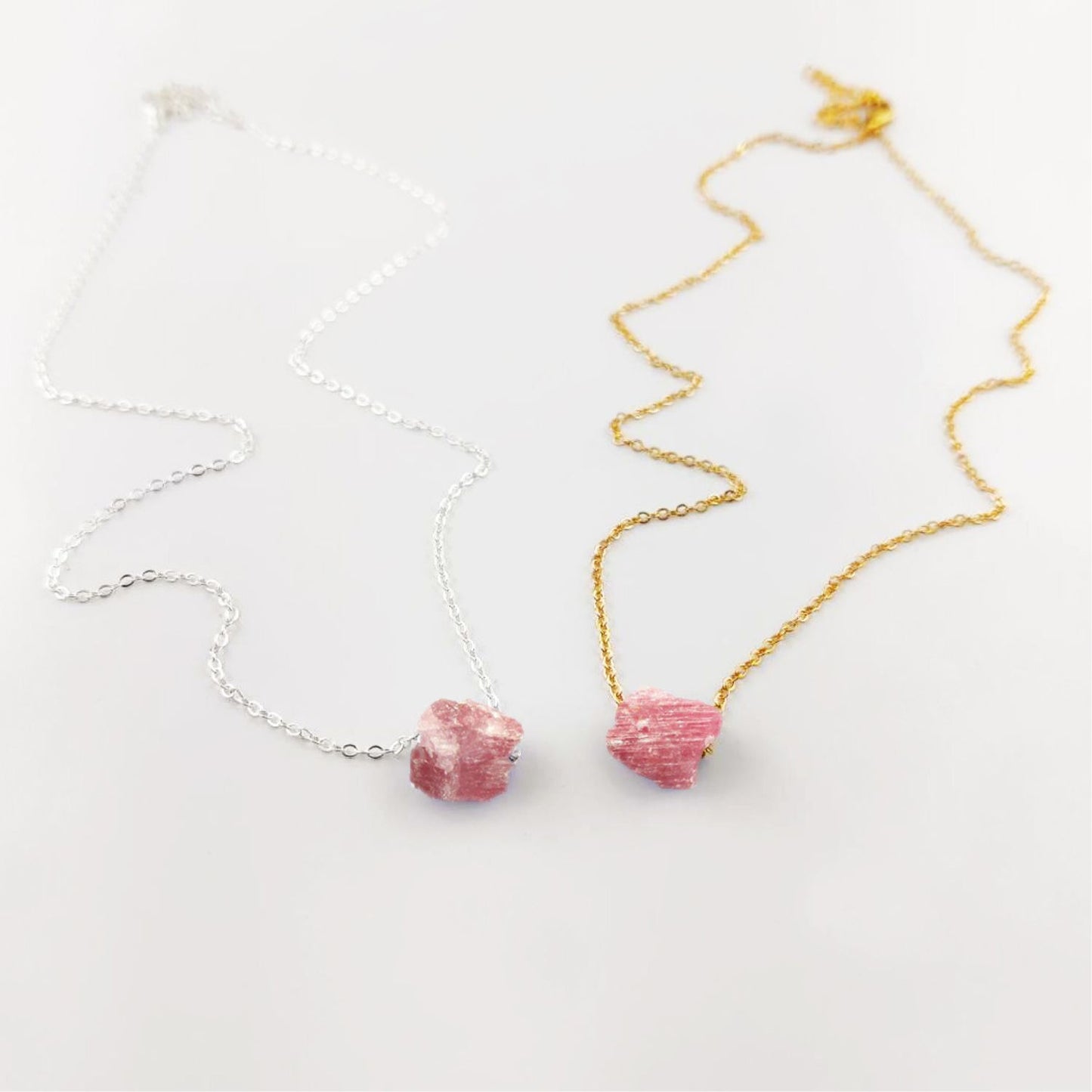 Handmade Pink Tourmaline Necklace with Silver Plated Adjustable Chain