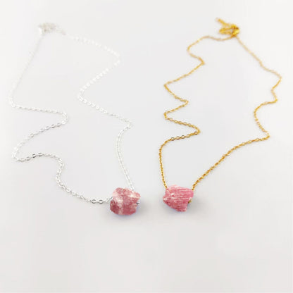 Handmade Pink Tourmaline Necklace with Silver Plated Adjustable Chain