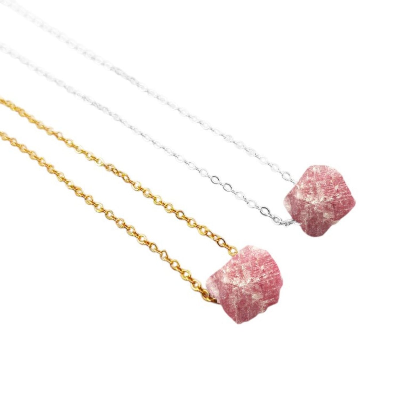 Handmade Pink Tourmaline Necklace with Silver Plated Adjustable Chain