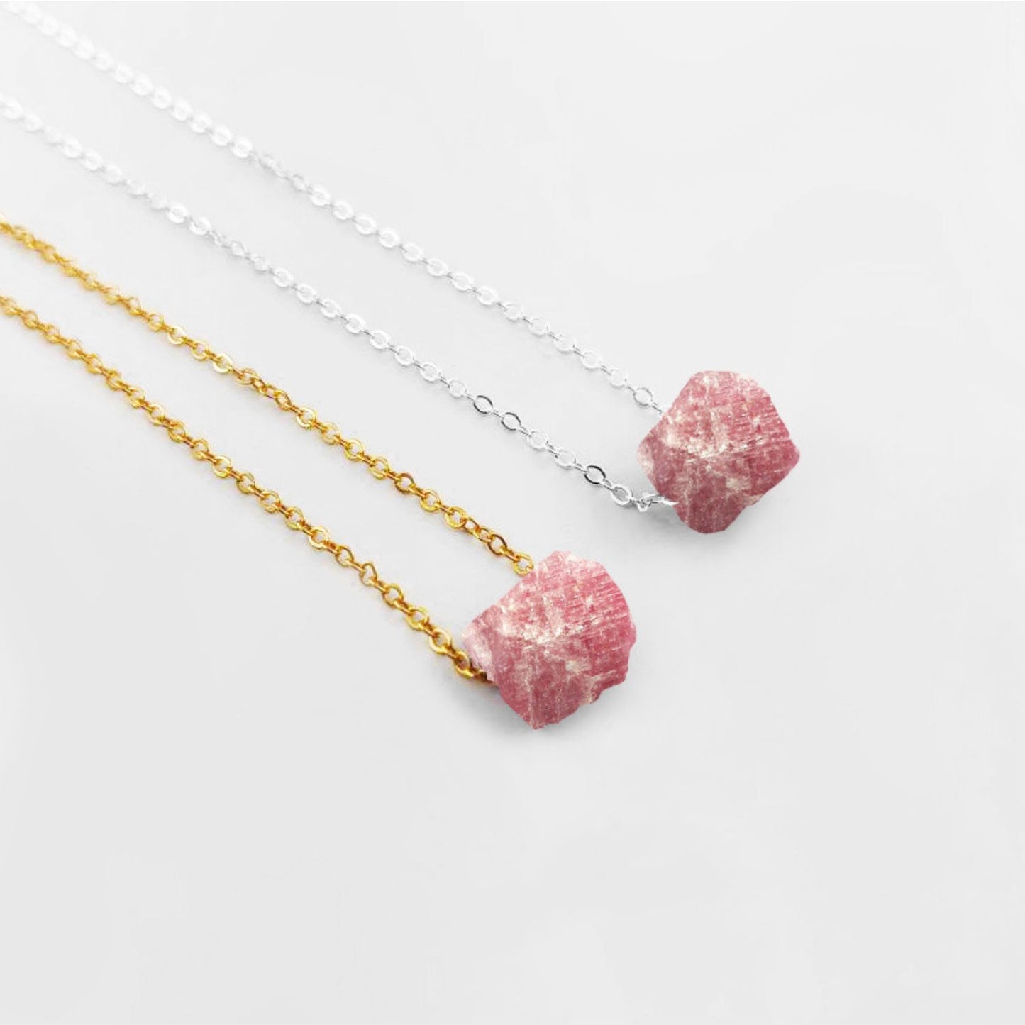 Handmade Pink Tourmaline Necklace with Silver Plated Adjustable Chain