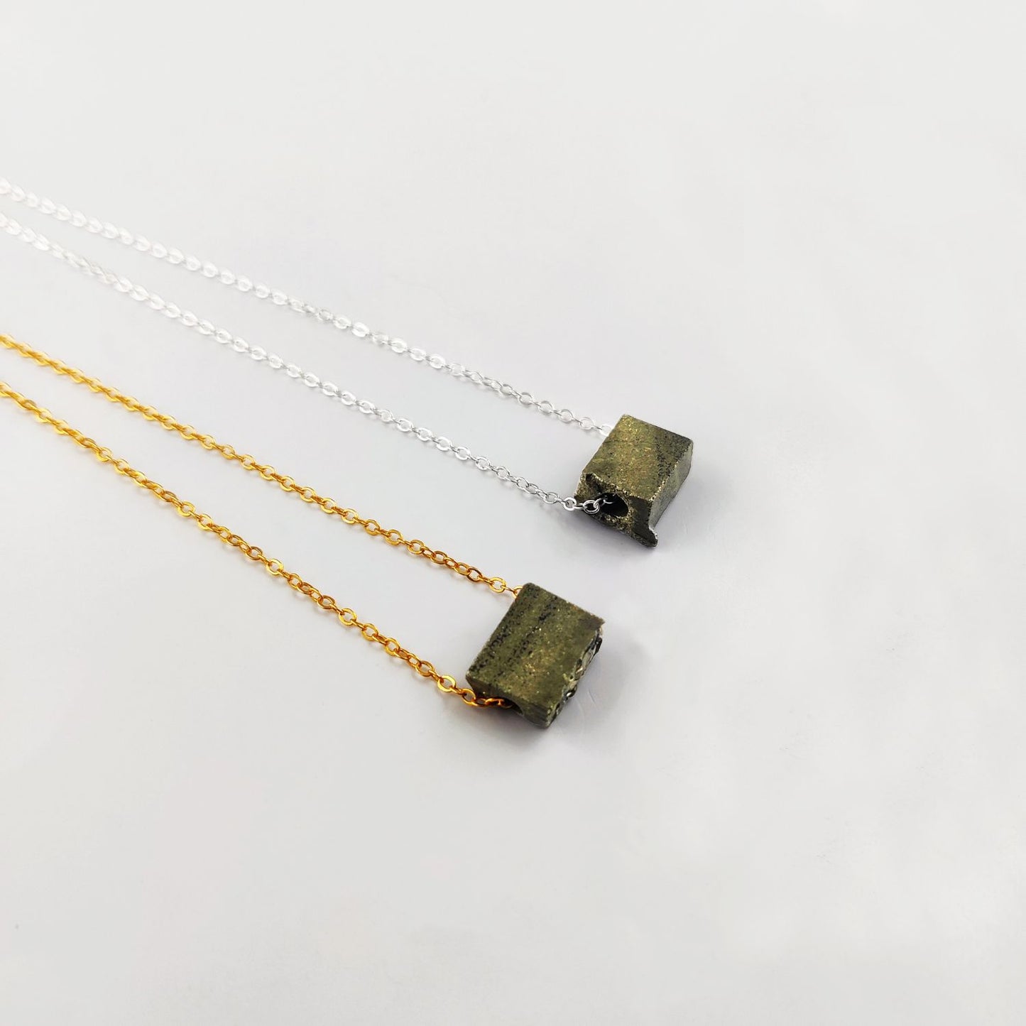 Pyrite Crystal Raw Necklace Natural Stone Pendant Silver Plated Chain Jewelry