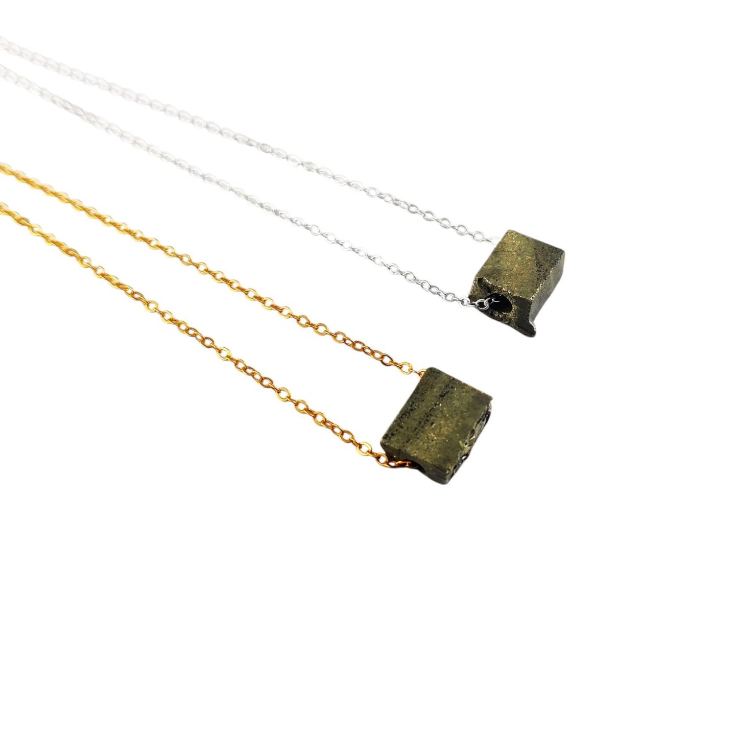 Pyrite Crystal Raw Necklace Natural Stone Pendant Silver Plated Chain Jewelry