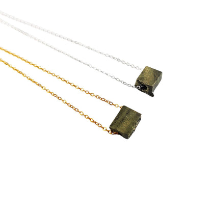 Pyrite Crystal Raw Necklace Natural Stone Pendant Silver Plated Chain Jewelry