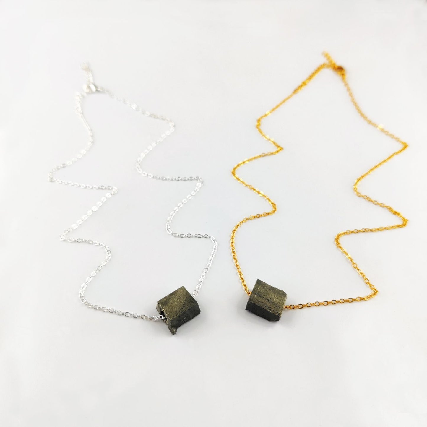 Pyrite Crystal Raw Necklace Natural Stone Pendant Silver Plated Chain Jewelry