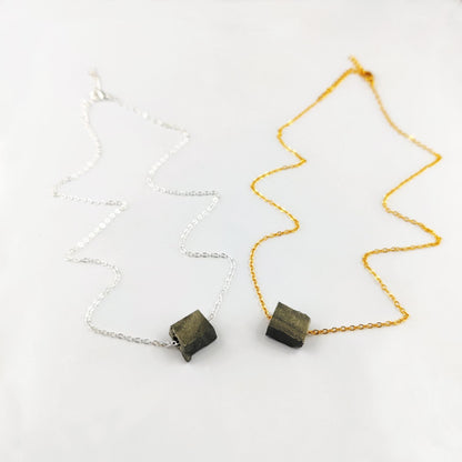 Pyrite Crystal Raw Necklace Natural Stone Pendant Silver Plated Chain Jewelry