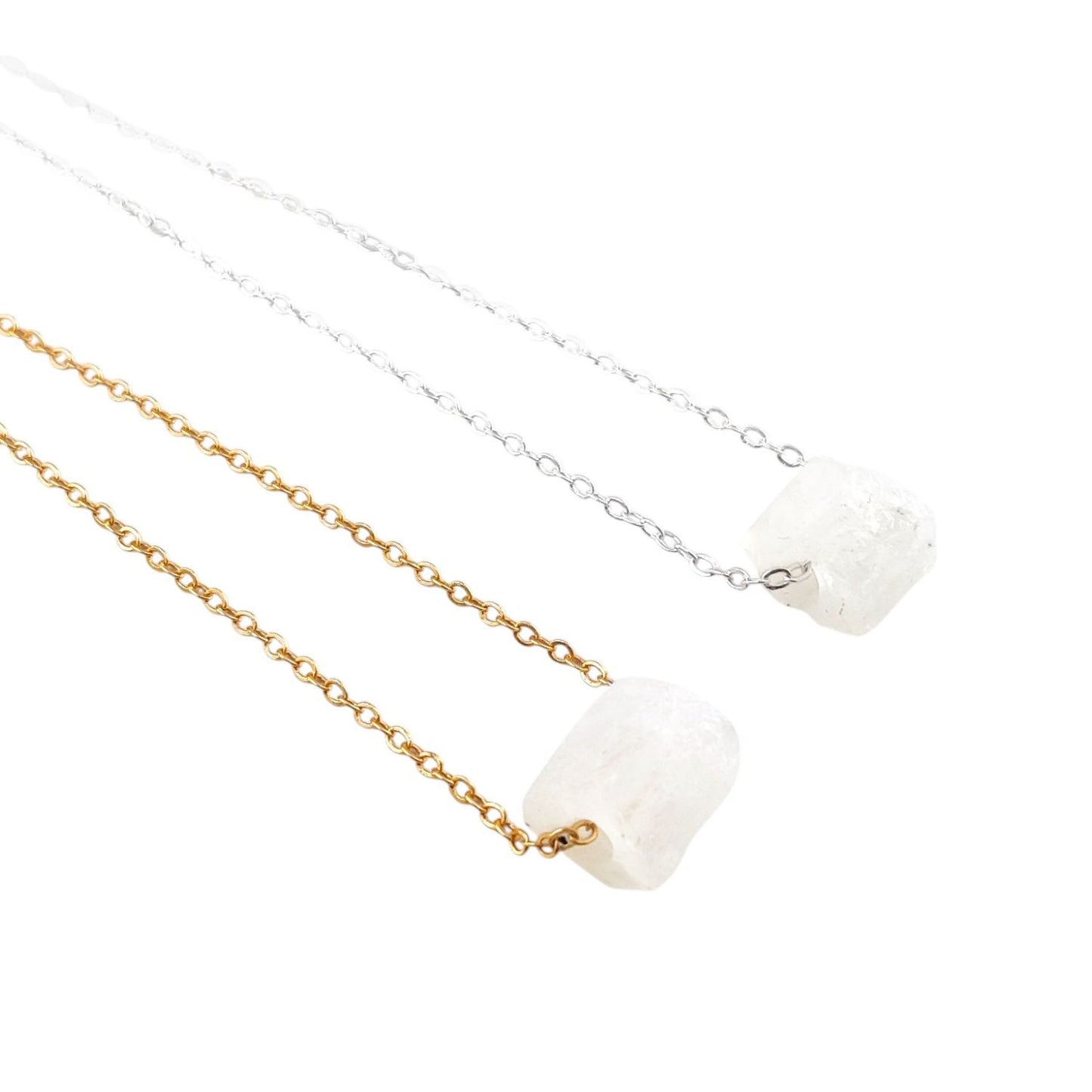 Boho Rainbow Moonstone Necklace Handmade Birthstone Jewelry with Silver Plated Chain