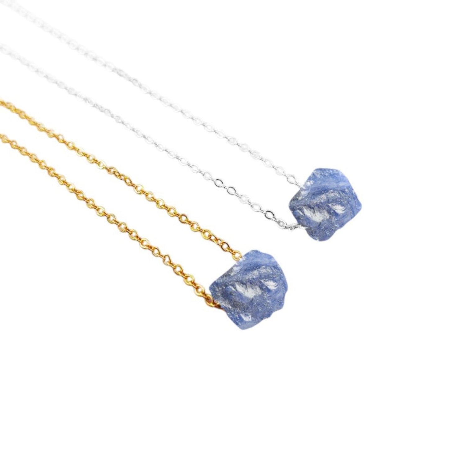Raw Tanzanite Necklace December Birthstone Pendant with Silver Plated Chain