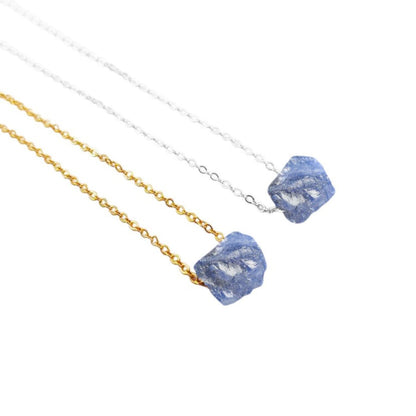 Raw Tanzanite Necklace December Birthstone Pendant with Silver Plated Chain