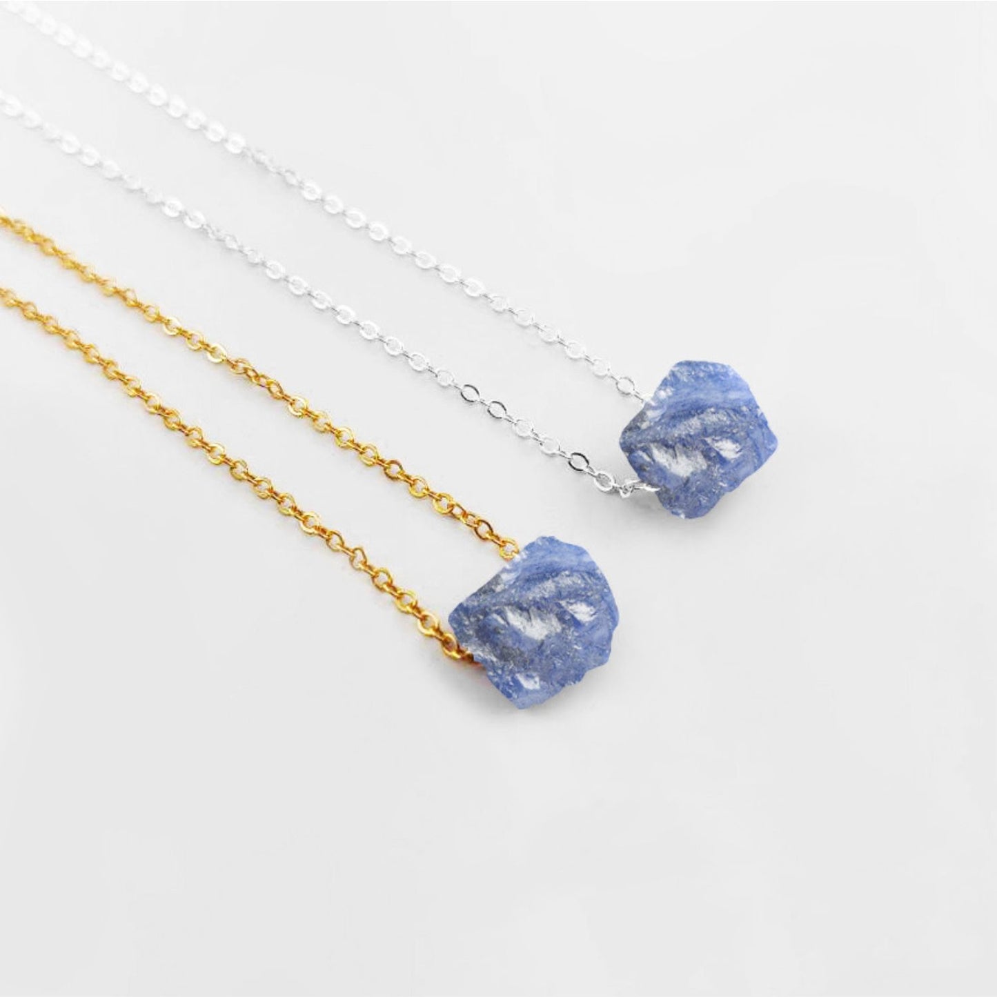 Raw Tanzanite Necklace December Birthstone Pendant with Silver Plated Chain