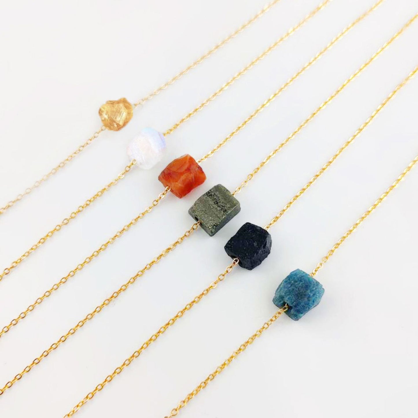 Natural Raw Blue Turquoise Gemstone Necklace with Silver Plated Adjustable Chain