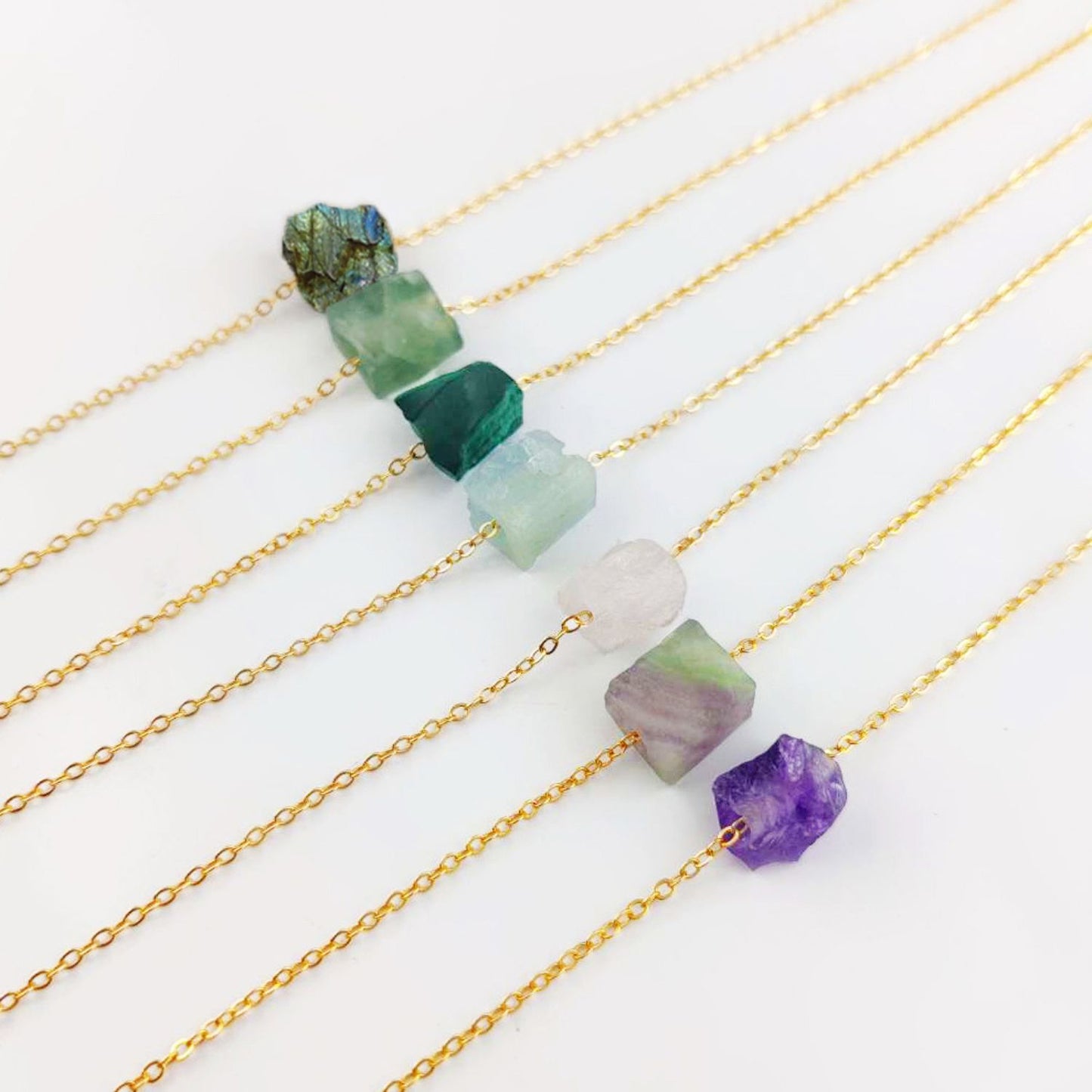 Natural Raw Blue Turquoise Gemstone Necklace with Silver Plated Adjustable Chain