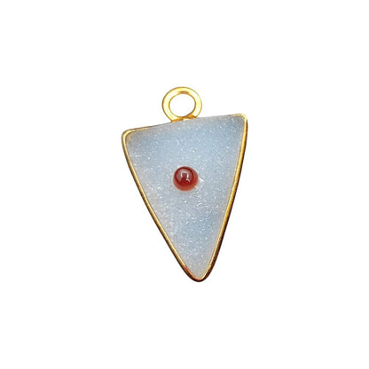 Handmade White Druzy & Garnet Inlay Pendant Gold Plated Bezel Unique Shape Boho Statement Jewelry