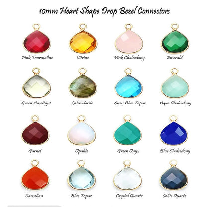 Heart Shape 10mm Multi-Gemstone Pendant Faceted 925 Sterling Silver Drop Charm for Necklaces