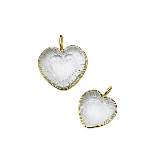 Elegant Clear Quartz Heart Pendant Handmade Gemstone Jewelry in Gold Plated Sterling Silver- Selling Per Piece