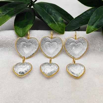 Elegant Clear Quartz Heart Pendant Handmade Gemstone Jewelry in Gold Plated Sterling Silver- Selling Per Piece