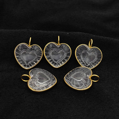 Elegant Clear Quartz Heart Pendant Handmade Gemstone Jewelry in Gold Plated Sterling Silver- Selling Per Piece