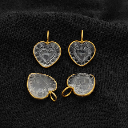Elegant Clear Quartz Heart Pendant Handmade Gemstone Jewelry in Gold Plated Sterling Silver- Selling Per Piece