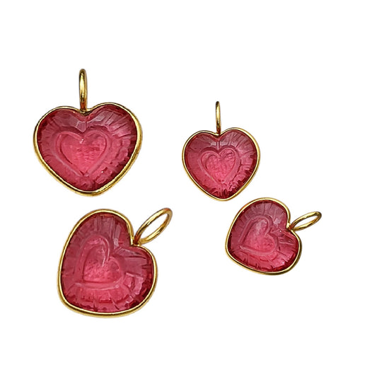 Pink Tourmaline Heart Shaped Pendant Gold Plated Sterling Silver Jewelry for Her- Selling Per Piece