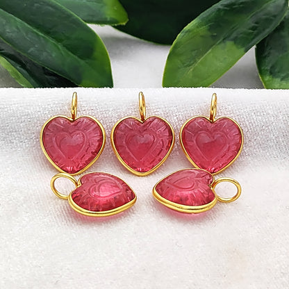 Pink Tourmaline Heart Shaped Pendant Gold Plated Sterling Silver Jewelry for Her- Selling Per Piece