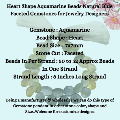 Faceted Aquamarine Beads – Stunning Heart Shaped Beads for DIY Jewelry