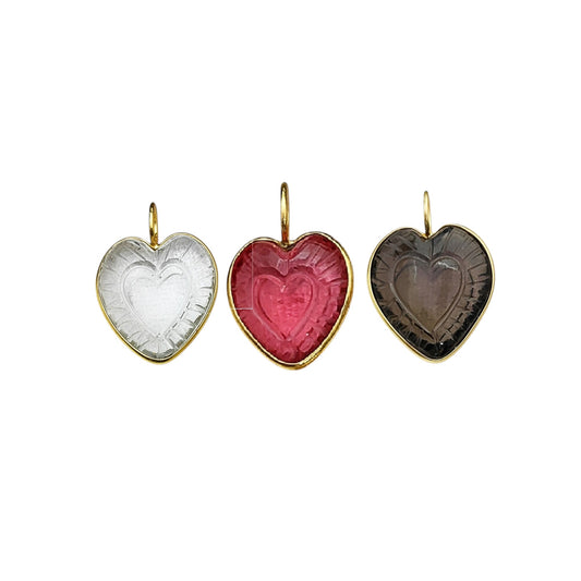 Heart Shaped Crystal Pendant in Gold Plated 925 Sterling Silver Handmade Bezel Set Gemstone Charm for Women- Selling Per Piece