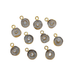 Herkimer Diamond Pendant with CZ 18k Gold Electroplated Handmade April Birthstone Charm- Selling Per Piece