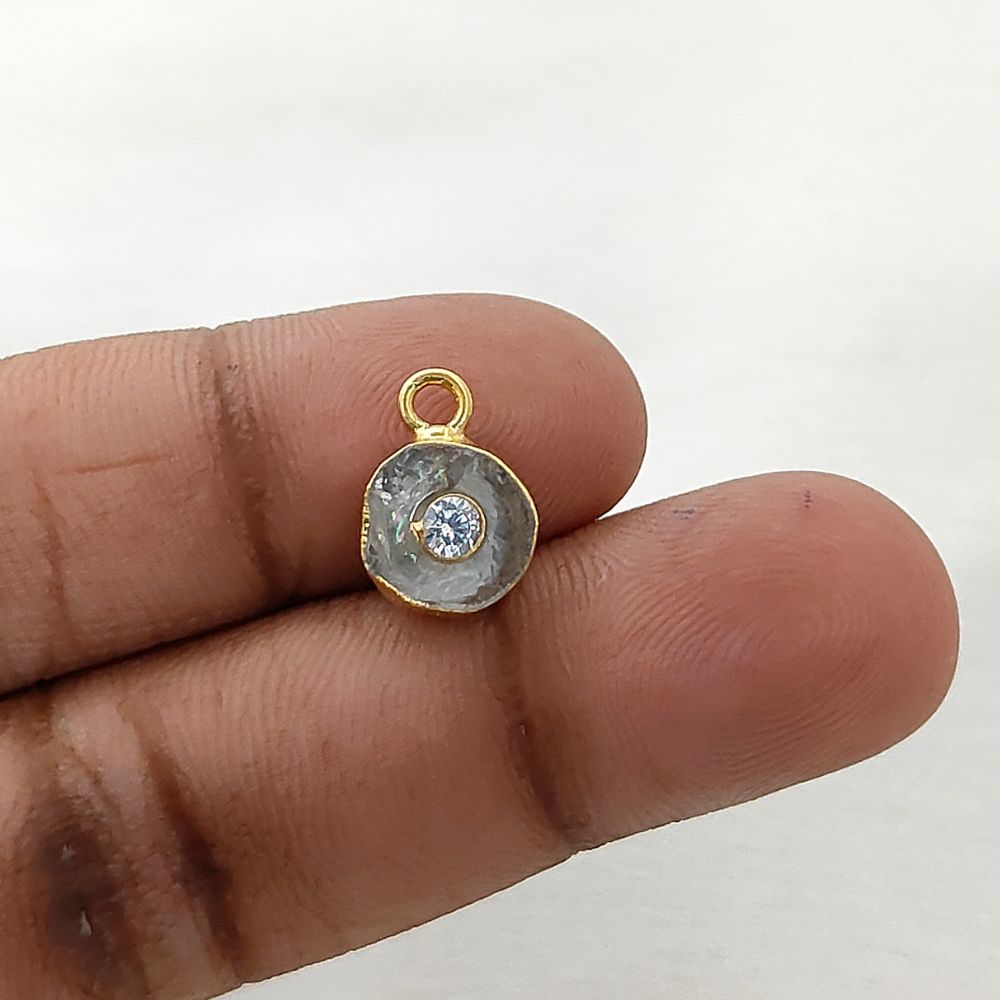 Herkimer Diamond Pendant with CZ 18k Gold Electroplated Handmade April Birthstone Charm- Selling Per Piece